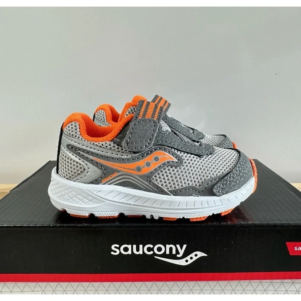 Saucony Ride 10 Jr Running Shoe Grey Orange Hook Loop / Toddler's‎ 5
